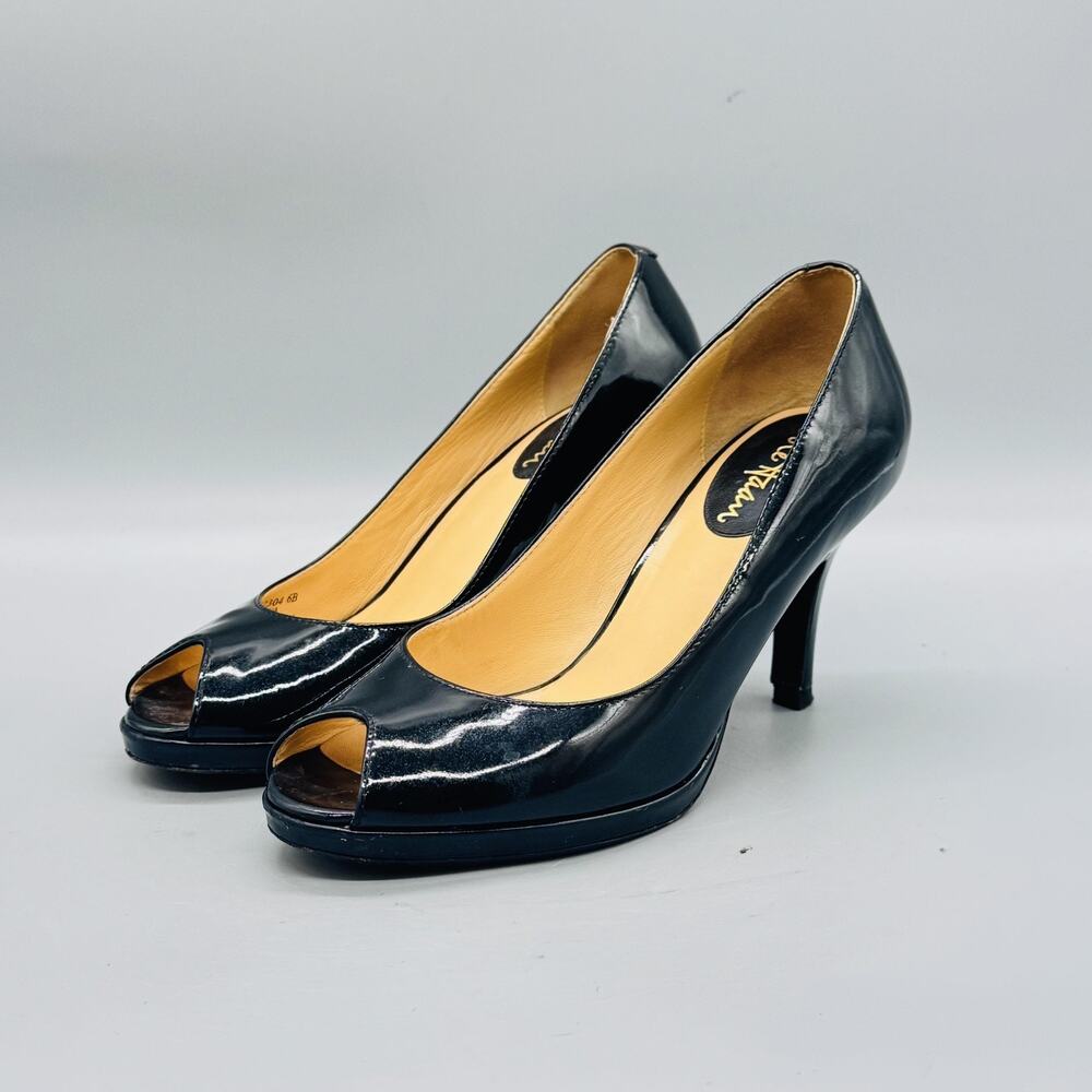 Cole Haan Shoes Womens 6 Black Patent Leather Vtg Air Peep Toe Pumps Heels - Picture 3 of 11